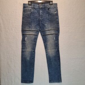 SouthPole Jeans Mens 30x32 Blue Washed Out Distressed Moto Stretch Denim Skinny